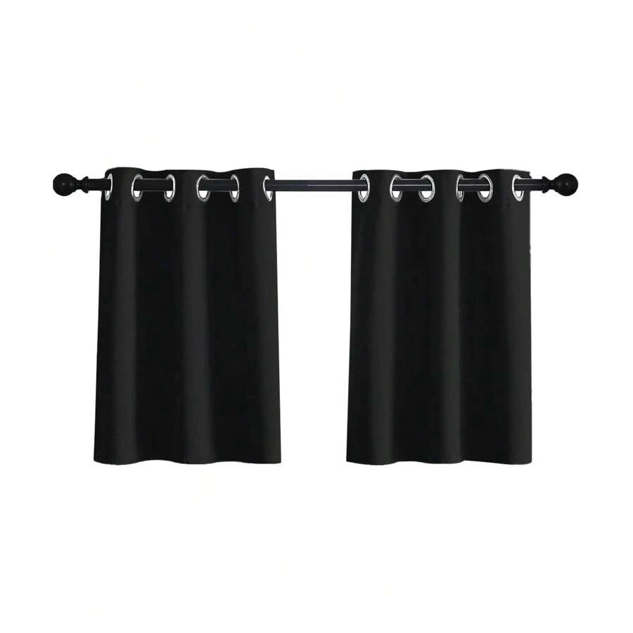 Kitchen Blackout Window Curtains Thermal Insulated Short Curtain For Bedroom Living Room Home Decor Grommet Top Small Drapes - Black - View 1