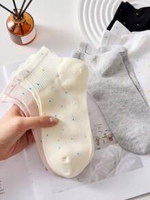 4 pares de calcetines cortos de mujer con puntos de malla, calcetines en negro, blanco, rosa y amarillo, ligeros, cómodos y transpirables, adecuados para primavera y verano, colores surtidos