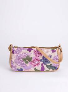 Túi xách Baguette thêu hoa sequin thời trang nữ, túi đeo nách đính hạt, thêu màu tương phản, có khóa kéo (Họa tiết ngẫu nhiên) - Nhiều màu - Xem 4