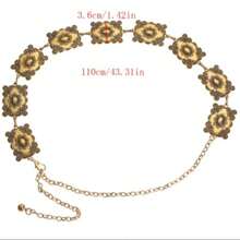 Women's Vintage Style Metal Hollow Flower Decor Chain Waist Belt Fall, Autumn, Halloween - Gold - View 2