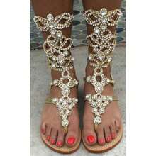 Women's Rhinestone Gladiator Sandals With Shiny Gem Details, Flat Summer Sandals For Beach, Weddings, And Casual Outfits - Perfect For Bridal, Bohemian, And Dressy Occasions - 1125-8-金色 - 查看 4