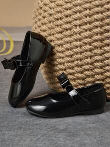 1 Paio di scarpe da principessa con fiocco nero per bambine, scarpe con punta tonda morbide per campus/studenti/coro, stile scolastico carino e alla moda