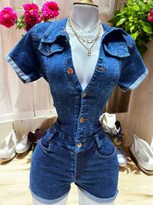 YOREE STRETCH DENIM JUMPSUIT WITH GOLDEN BUTTONS MOD. - 彩色 - 查看 5