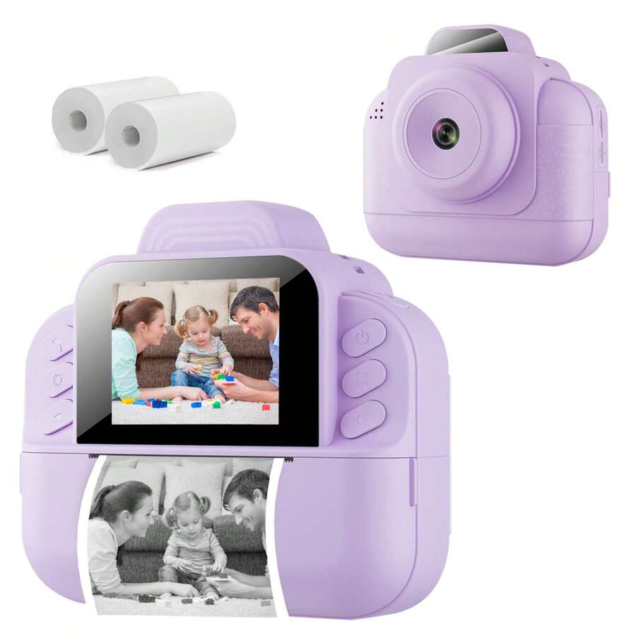 儿童相机即时打印，高清视频数码相机玩具，带卷纸，男孩女孩圣诞生日礼物，适合 6-12 岁儿童的便携式相机玩具，蓝色、粉色、紫色 - 返校 - ZSK-多色 - 查看 1