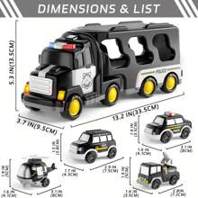 5 合 1 警车玩具卡车，适合 4-6 岁男孩，适合 3+ 4 5 6 7 8 岁男孩和女孩，儿童玩具圣诞生日礼物，带灯光和声音（配件颜色随机） - 彩色 - 查看 11