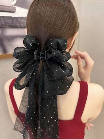 1 件优质云网泡泡夹，头部后部有蝴蝶结，公主头饰，发爪夹