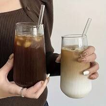 High Quality 16.91 Oz Striped Glass For Iced Coffee, Tea And Juice - Reusable, Hand Wash Only, All Year Round