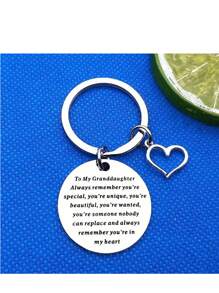 1pc Hollow Heart Pendant & Stainless Steel Engraved Blessing Keychain Gift Set, Fashion Keychain Gift From Grandmother To Granddaughter