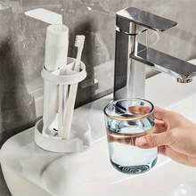 1 Set Multi-Functional Toothbrush & Toothpaste Holder With Dust Cover And Drainage, Suitable For Bathroom, Floor Mount