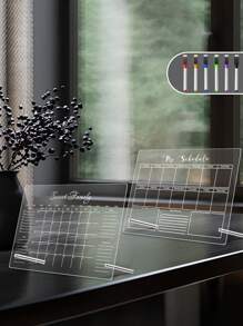 1pc Desktop Display Weekly/Monthly Planner Whiteboard, Reusable Dry Erase Board For Home Use, Memo Reminder Handwritten Message Board - Multicolor - View 4