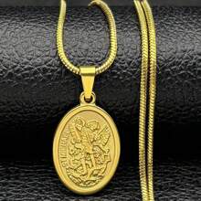 SAINT MICHAEL PROTECT US Archangel Stainless Steel Necklaces Chain Men/Women Gold Color Choker Necklace - Necklace - View 5