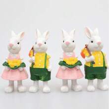 Lot de 2 statues de lapins de Pâques en résine - Décoration de jardin de printemps pour l'intérieur et l'extérieur, figurines de lapin de table ou de cour, décoration de lapin habillé pour Pâques