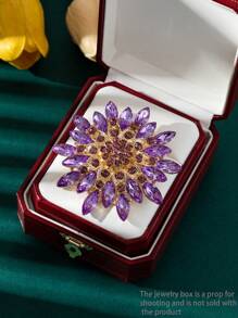 1 件奢华水晶向日葵胸针，合金金属镶嵌水钻，夸张设计，适合衣服、夹克配饰