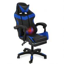 OYAJIA Gaming Chair, Ergonomic High Back Office Racing Chair With Armrest, Swivel Leather Desk Chairs With Adjustable Headrest And Lumbar Cushion For Office And Home,Lumbar Cushion With Massage - Black+Blue - View 2