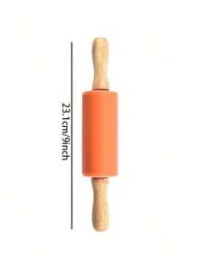 1pc Silicone Rolling Pin With Wooden Handle, Non-Stick Dough Roller