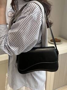Bolso de solapa para el hombro de unicolor minimalista, bolso transversal clásico con textura para mujer