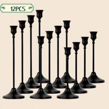 12pcs Elegant & Romantic European Dinner Candles, 6pcs Tabletop Candlestick Holders, Metallic Cone Candle Holders, Room Decor, Home Decoration,Wedding