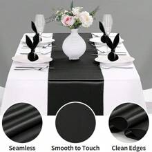 Juego de camino de mesa de satén, 1 camino de mesa y 6 servilletas, mantel de mesa de seda satinada largo, adecuado para boda, fiesta, ceremonia de graduación, decoración de cumpleaños