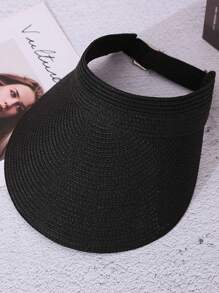 Adjustable Empty Top Straw Hat, New Summer Fashion Unisex UV Protection Foldable Wide Brim Sun Hat, Casual Versatile Bohemian Retro Street Elegant Style, Polyester Fabric, Spring Summer