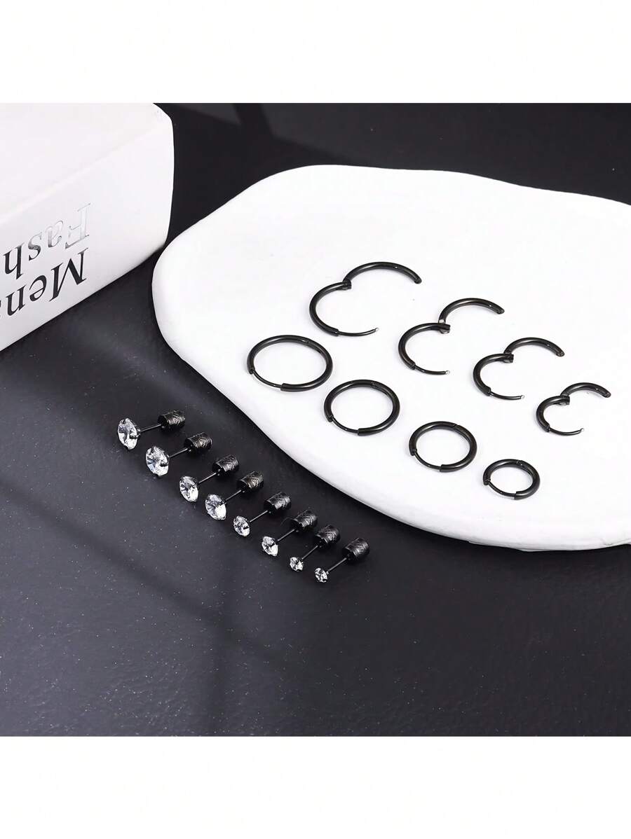 16 件套旋入式医用不锈钢耳钉和环状耳环套装女士男士 AAA 方晶锆石软骨耳环防过敏多个穿孔适合男士女士敏感耳朵 - 耳飾套裝 - 查看 1