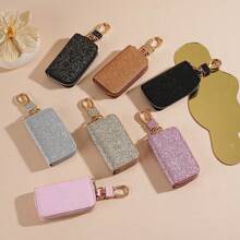 Car Key Bag Uniform Car Key Storage Bag Creative Keychain Blingbling Car Key Protector Secure Zipper Closure Protector Stylish Waist Pocket Car Key Protector Unisex For Women Mini Wallet,1pc Black & Gold PU Leather Car Key Case - Multicolor - View 7