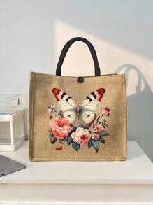 Bộ 2 túi tote in hình bướm màu hồng, vải bố họa tiết thời trang, bao gồm ví đựng tiền xu tiện dụng, hoàn hảo cho việc mua sắm, du lịch và phiêu lưu trên bãi biển, túi đa năng dành cho nữ, thích hợp cho việc sử dụng hàng ngày, du lịch, mua sắm, làm việc, tặng quà - Màu Khaki - Xem 3