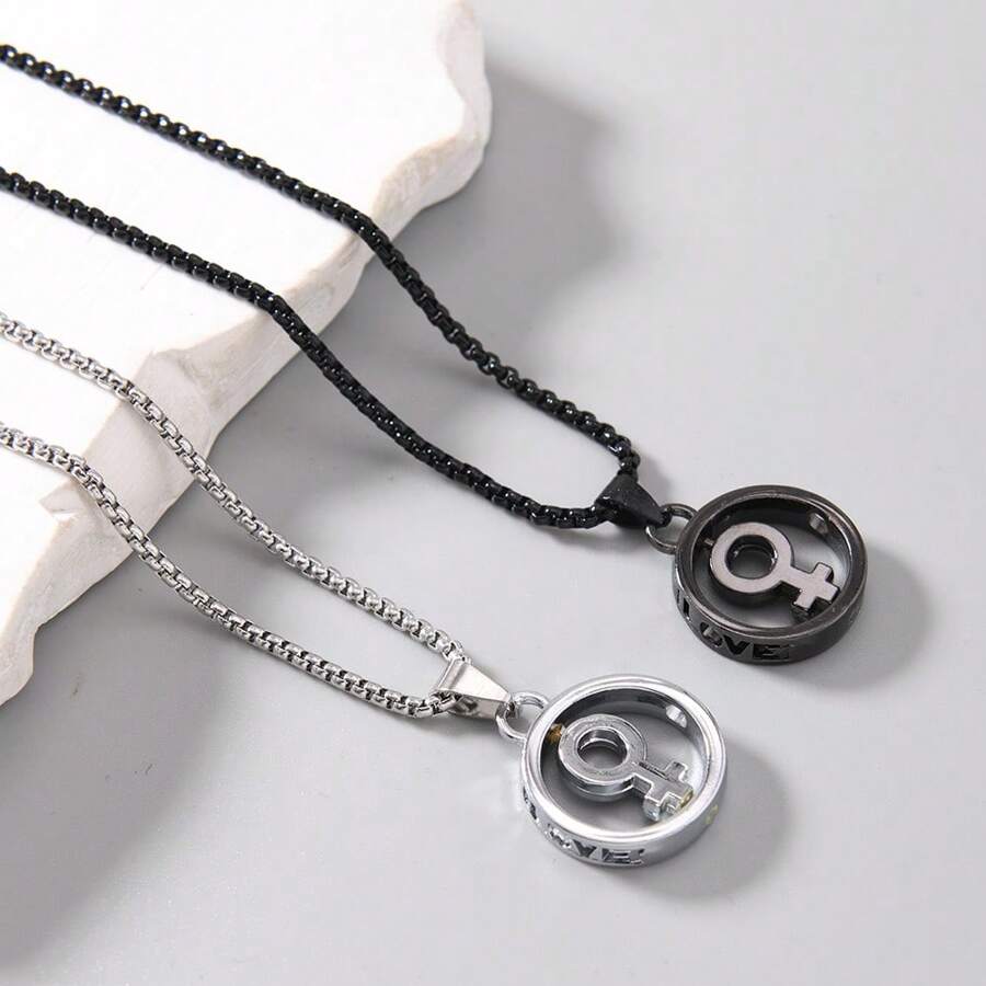 1pc Creative Women Symbol Pendant Necklace, Stainless Steel Chain Accessory, Casual Fashion Jewelry Suitable For Daily, Office, Shopping, Travel And Other Occasions, Rotating Design