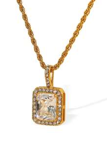 TONSI 1 件复古不锈钢心形盒配锆石吊坠项链，时尚珠宝适合日常佩戴 - 款式1 - 查看 5