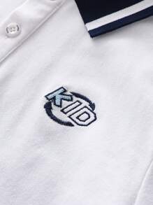 Casual poloshirt met contrasterende kleuren voor jongens, letterborduurwerk, zacht en ademend shirt met korte mouwen, zomerkleding voor kinderen