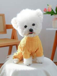 PETCIRCLE 1pc Pet Clothes For Small Dogs & Cats, Cute & Stylish Outfit For Puppy/Kitten, Solid Color Comfortable Warm Indoor Wear, Yellow