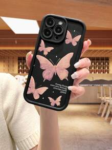 1 pieza Funda de teléfono premium con estampado de mariposa rosa, resistente a golpes y a la suciedad, con protección de lente de precisión, compatible con Apple//OPPO/VIVO/Redmi/Infinix/Realme/OnePlus/Honor/ZTE