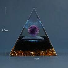 1pc Natural Black Obsidian Chips With Amethyst Ball Orgonite Pyramid For Healing And Decoration - Black - View 4