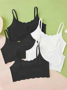 5pcs Girls' Training Sports Bras, Girls' Daily Underwear Contrast Color, Suitable For 10-12 Years Old Girls, Seamless Non-Detachable Fixed Pads - Multicolor - View 1