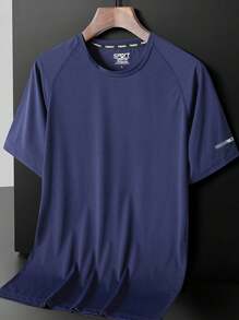 3 Stücke Herren Rundhals Kurzarm T-Shirts Set mit Buchstabenaufdruck für legere Outdoor-Sportaktivitäten (Dunkelblau + Blaugrau + Weiß)