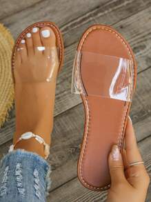 Damskie przezroczyste płaskie sandały z wiązaniem, swobodne letnie sandały z odkrytymi palcami, lekkie klapki plażowe