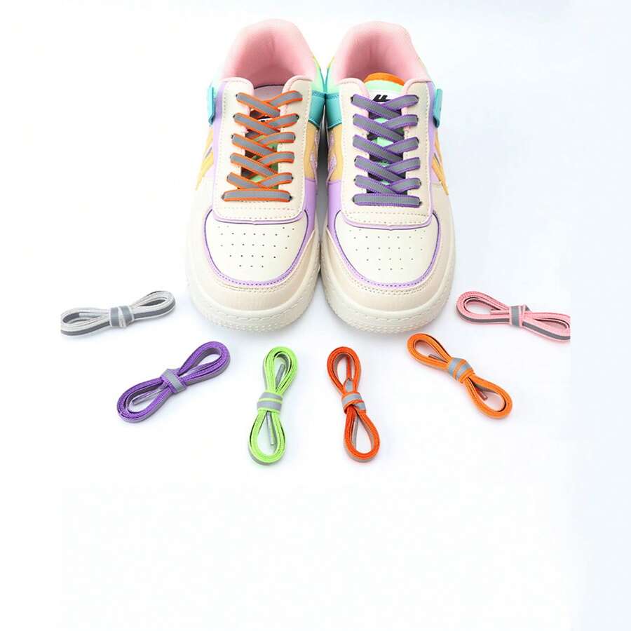 Platte holle kleurrijke polyester schoenveters geschikt voor canvas schoenen, sneakers, hoge schoenen