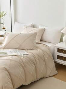 Set de lenjerie de pat 3 buc în carouri, pliat, bej (1 husă de pilota + 2 fețe de pernă, fără umplutură), romantic pentru nunți, stil american clasic de fermă, poliester confortabil și respirabil, potrivit pentru toate anotimpurile, decor dormitor