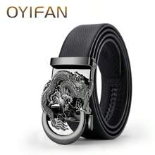 rongkepolo 男士合金自动扣皮带，高档商务休闲西装裤腰带，时尚设计师商务腰带，经典 Polo 高尔夫休闲百搭腰带，长度可调，送给朋友和同事的绝佳礼物 - 槍黑色龍 - 查看 3