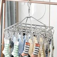 1 Giá phơi đồ bằng thép không gỉ có 20/30/40 kẹp - Giá treo đồ chống gió để phơi tất và đồ lót, Móc treo đa năng tiết kiệm không gian thích hợp sử dụng tại nhà và bán lẻ, tuyệt vời cho việc trở lại trường, Giá phơi đồ bằng thép không gỉ để phơi tất và đồ lót - Bạc - Xem 6