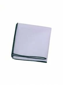 1pc Fashion Versatile White Pocket Square With Colored Trim, Business Suit Accessory Handkerchief For Men