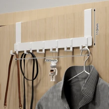 1pc Over The Door Hook With 6 Hooks, For Hanging Clothes, Towel Rack Suitable For Bathroom, Heavy Duty Door Hanger For Coats, Bags, Backpacks, Hats. Space Aluminum Alloy Carbon Steel, Rust-Proof Wall Mounted Door Hook (Random Color)