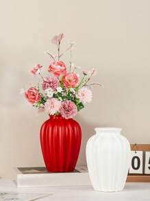 白色红色塑料花瓶，简单的花瓶，用于花卉植物，哑光花瓶，用于现代桌架家居装饰婚礼波西米亚风装饰，复合塑料花瓶，牢不可破的陶瓷外观花瓶，用于家居装饰中心装饰品，布置花束，牢不可破的花瓶，用于花卉，陶瓷外观塑料花瓶，用于家居装饰，客厅，桌子 - 彩色 - 查看 6