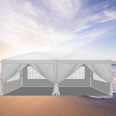 SUNROAD 10 X 20 Feet White Oxford Fabric Folding Garden Shed, 6 Panels And 4 Windows, Plastic Sprayed Iron Pipe, Portable
