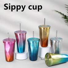 1pc Stainless Steel Vacuum Insulated Water Bottle With Straw, Large Capacity, Multi-Color, Suitable For Office, Car, Outdoor, Couples, Students, Christmas Gift, Birthday Gift, Back To School - Multicolor - View 5