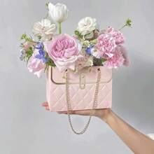 1pc Embroidered Gift Box, Chain Strap Mini Handbag Gift Box, Floral Basket, Folding Envelope, Embrace Box, Flower Box, Creative Gift Box, Valentine's Day Gift Packaging, Floral Holder, Paper Box, Small Commercial Supplies, Packaging Box, Mother's Day, Graduation Season, Wedding Decor, Gift Box, Wedding Guest Reception Decor, Folding Bouquet