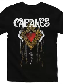 Camiseta digital estampada 100% algodón 220g 1Pcs para hombre con corazón rojo de Caifanes - Negro - Ver 1