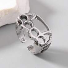 1pc Men's Silver Hollow Open Ring, Casual Daily Commute Fashion Accessory - Antique Silver - View 3