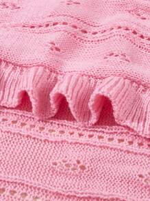 1pc Baby Ruffle Knit Blanket, Simple Solid Color Hollow Out Style Infant Swaddling Wrap, All Season
