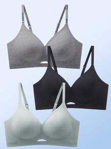 3 peças de sutiãs confortáveis casuais femininos, sutiãs simples que levantam e realçam o busto, roupas íntimas de tecido respirável e amigas da pele para mulheres - Multicolorido - Ver 5