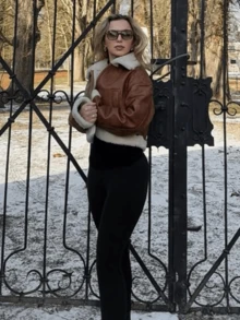 Jeta Ari Classic Fit Vintage Brown Faux Leather Shearling-Lined Aviator Jacket - Grey - View 2